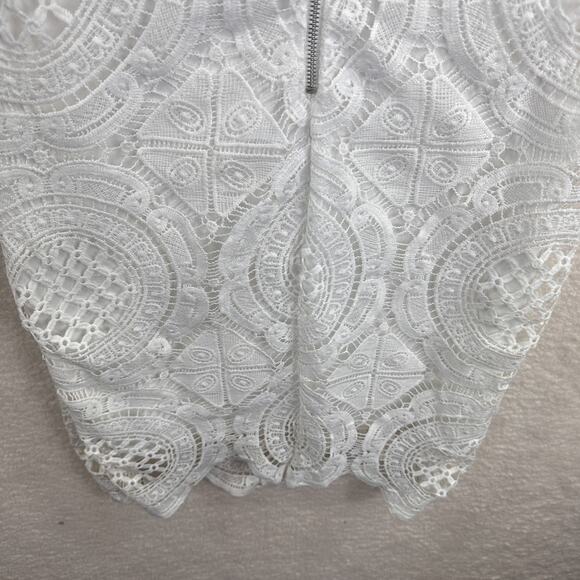 Bisou Bisou Dress Womens 8 White Lace Sheath High Neck Cap Sleeve Party Cocktail - Picture 9 of 16